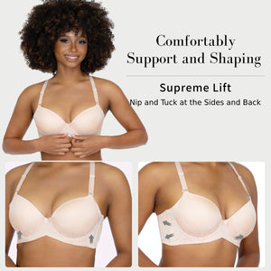 Robust Support Side Back Smoothing Convertible Push In Shape Bra: No Underarm Bulge & Uplifting 3